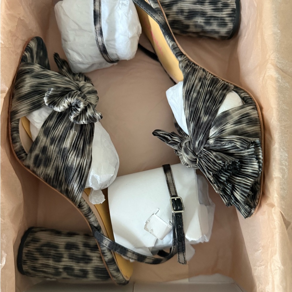 Loeffler Randall 90mm Camellia Knot Bow Leopard Mule New in Box 8.5 Ankle Strap